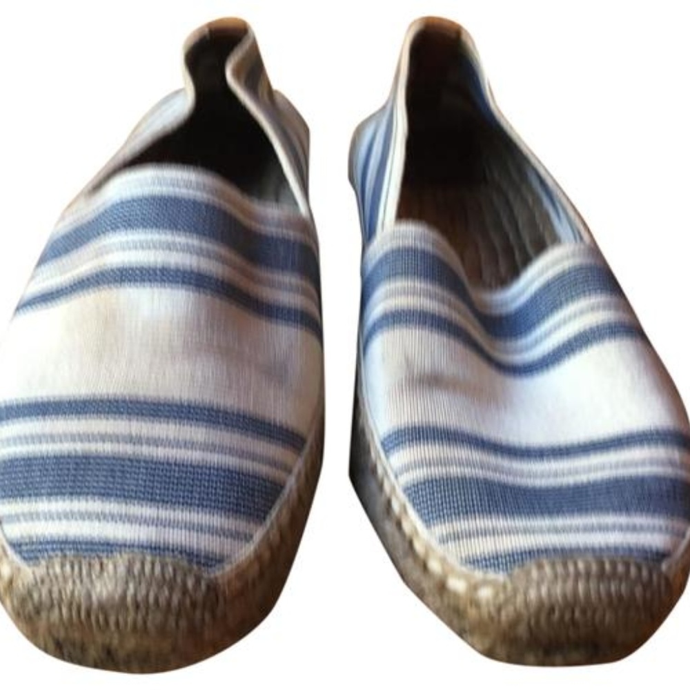 Navy and cream espadrille slip-ons